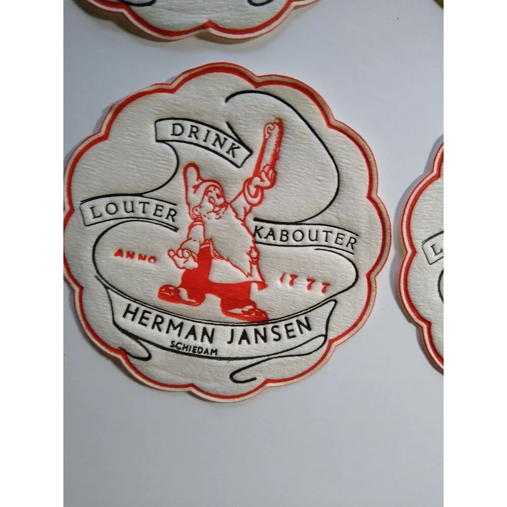 Lot of 24 Gnome Drink Coasters Fabric Dwarf Louter Kabouter Herman Jansen 1950s